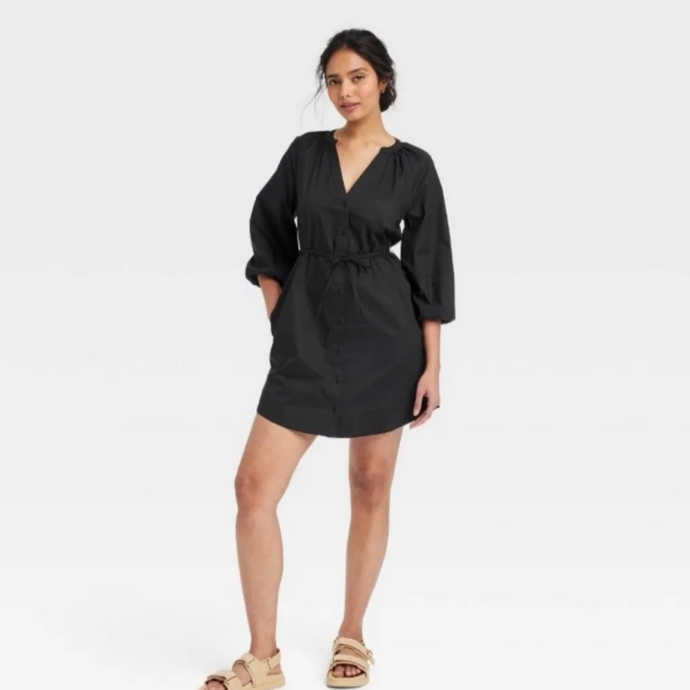 Women's A New Day Dresses Nwt Balloon 3/4 Sleeve Mini Shirtdress Black size XS